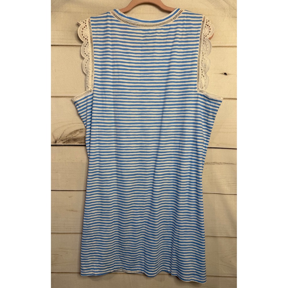 Lilly Pulitzer Agee Dress XL Zanzibar Blue Beach Happy Stripe Eyelet Lace 005430 - Picture 5 of 7